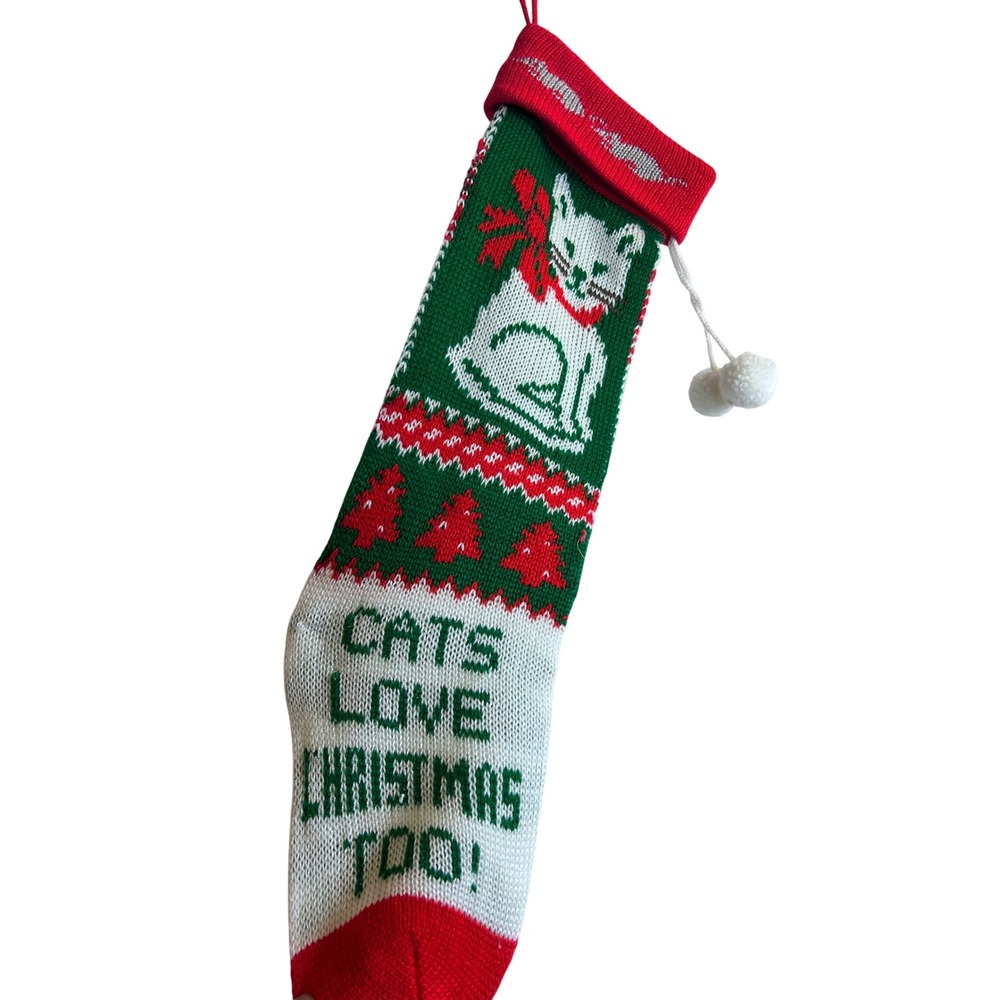Unbranded Christmas Stocking OS Green Red Cats Love Christmas Too Kids
